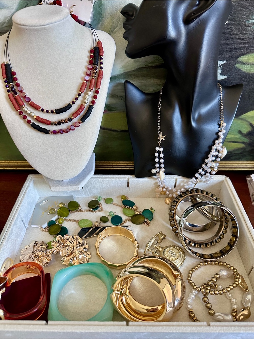 Jewelry Lot gold tone bangles clampers necklaces earrings more